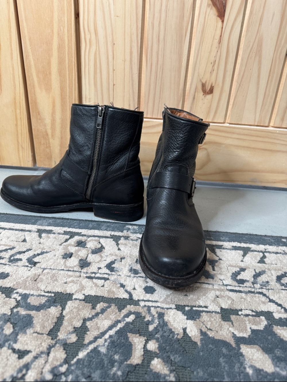 Frye Black Leather Buckle Short Boots